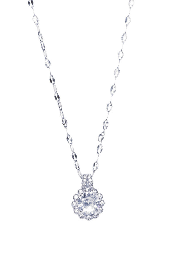 Ccolier elegant pentru femei Celeste Noire cu pandantiv rotund decorat cu cristal transparent și mici zirconii