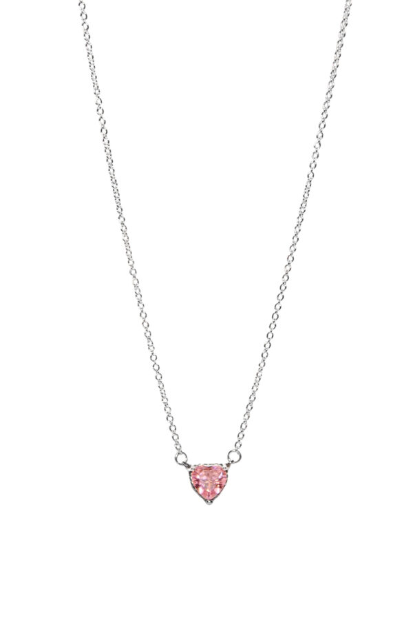 Colier Rosaline Noire cu pandantiv inimă roz argintiu, bijuterie fină și elegantă