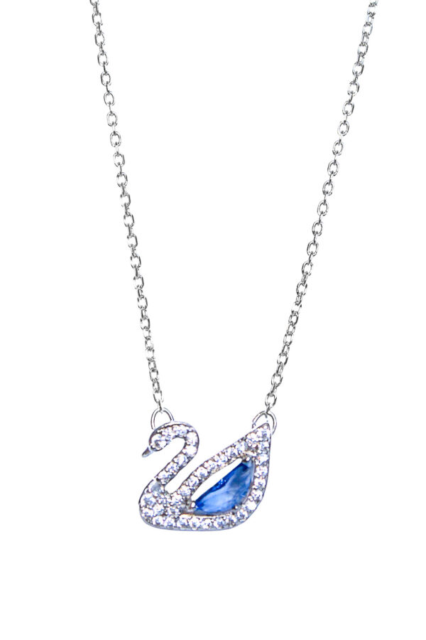colier argintiu cu pandantiv lebădă albastru